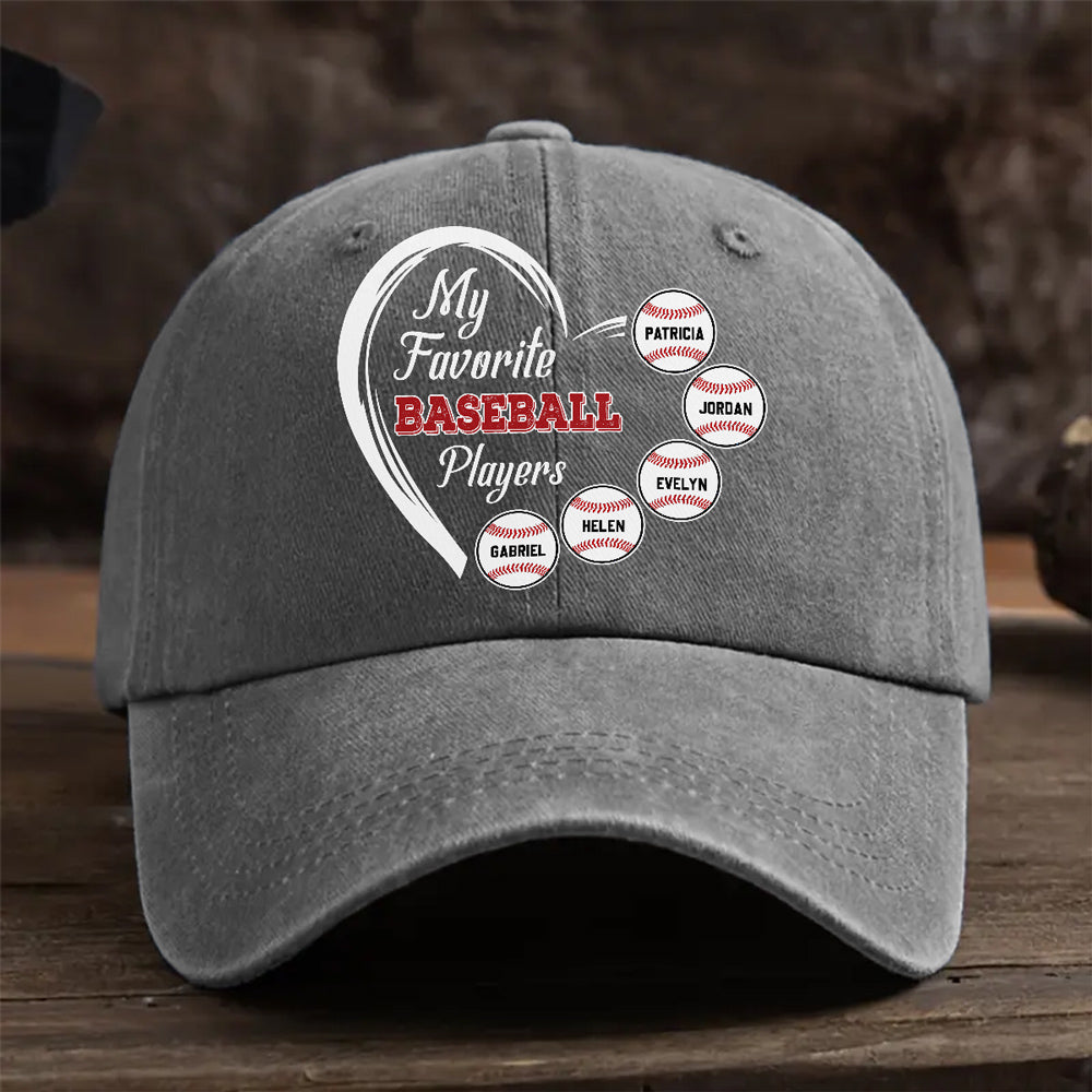 Favorite Players On My Cap - Personalized Custom Vintage Washed Denim Cap