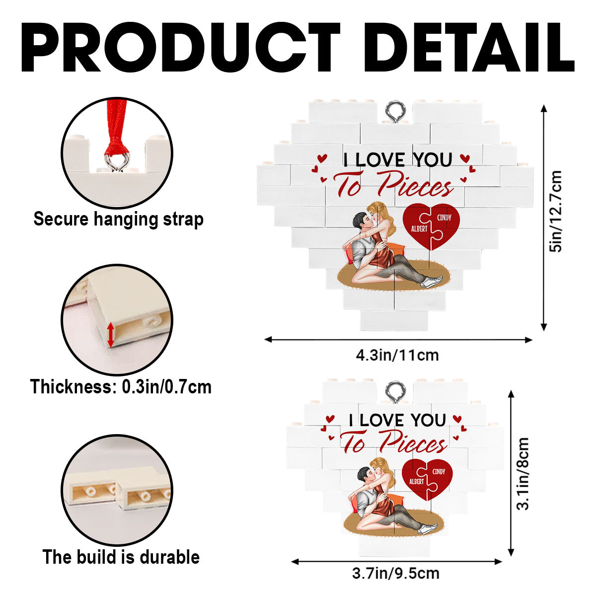 I Love You To Pieces - Personalized Custom Heart Puzzle Ornament