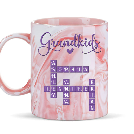 Love My Grandkids Crossword - Personalized Custom Pink Marble Mug