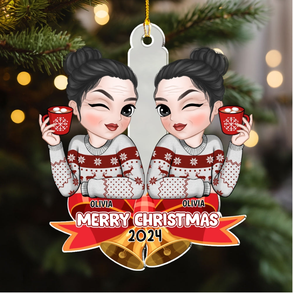 Bestie Sitting On Bell - Personalized Custom Acrylic Ornament