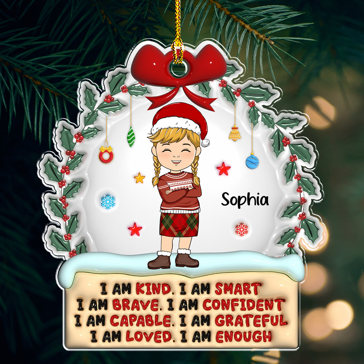 Kind Smart Loved Christmas - Personalized Custom 3D Inflated Effect Acrylic Ornament