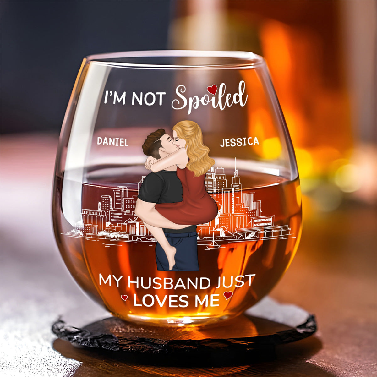 Husband Just Loves Me - Personalized Custom Wine Glass