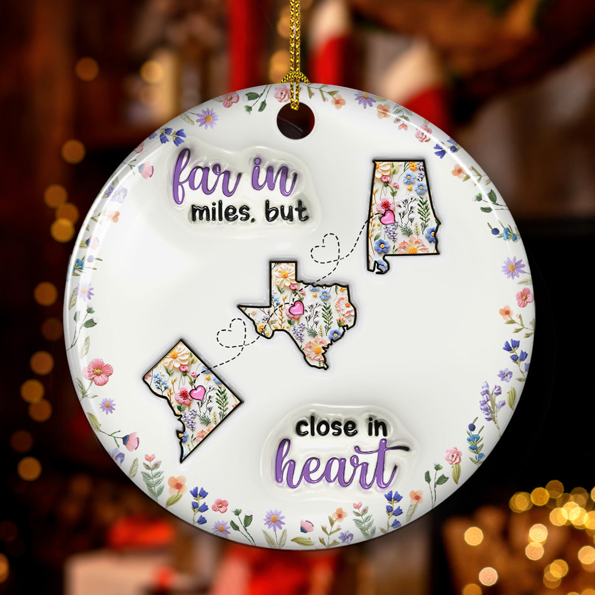 Love Knows No Distance Boundaries - Personalized Custom 3D Inflated Effect Ceramic Ornament