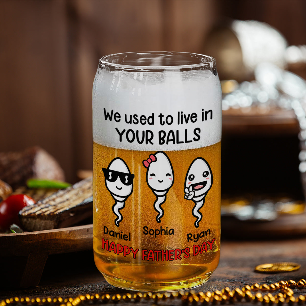 We Used To Live In Your Balls - Personalized Custom Beer Can Glass