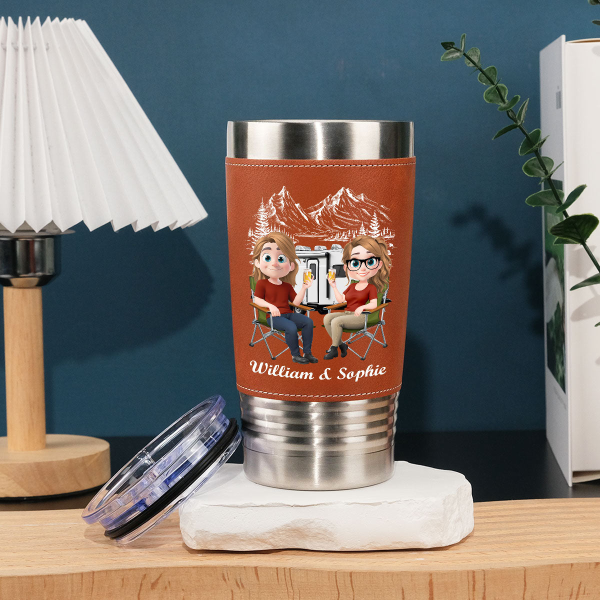 Camp Fire - Personalized Custom Leather Tumbler
