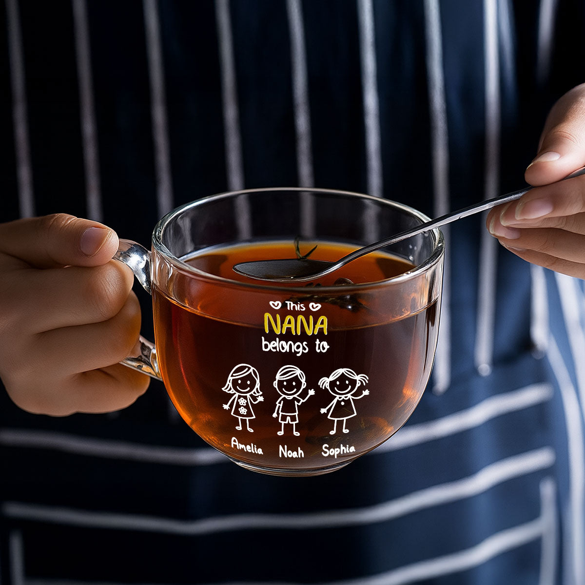 This Nana Belongs To Us - Personalized Custom Glass Tea Cup