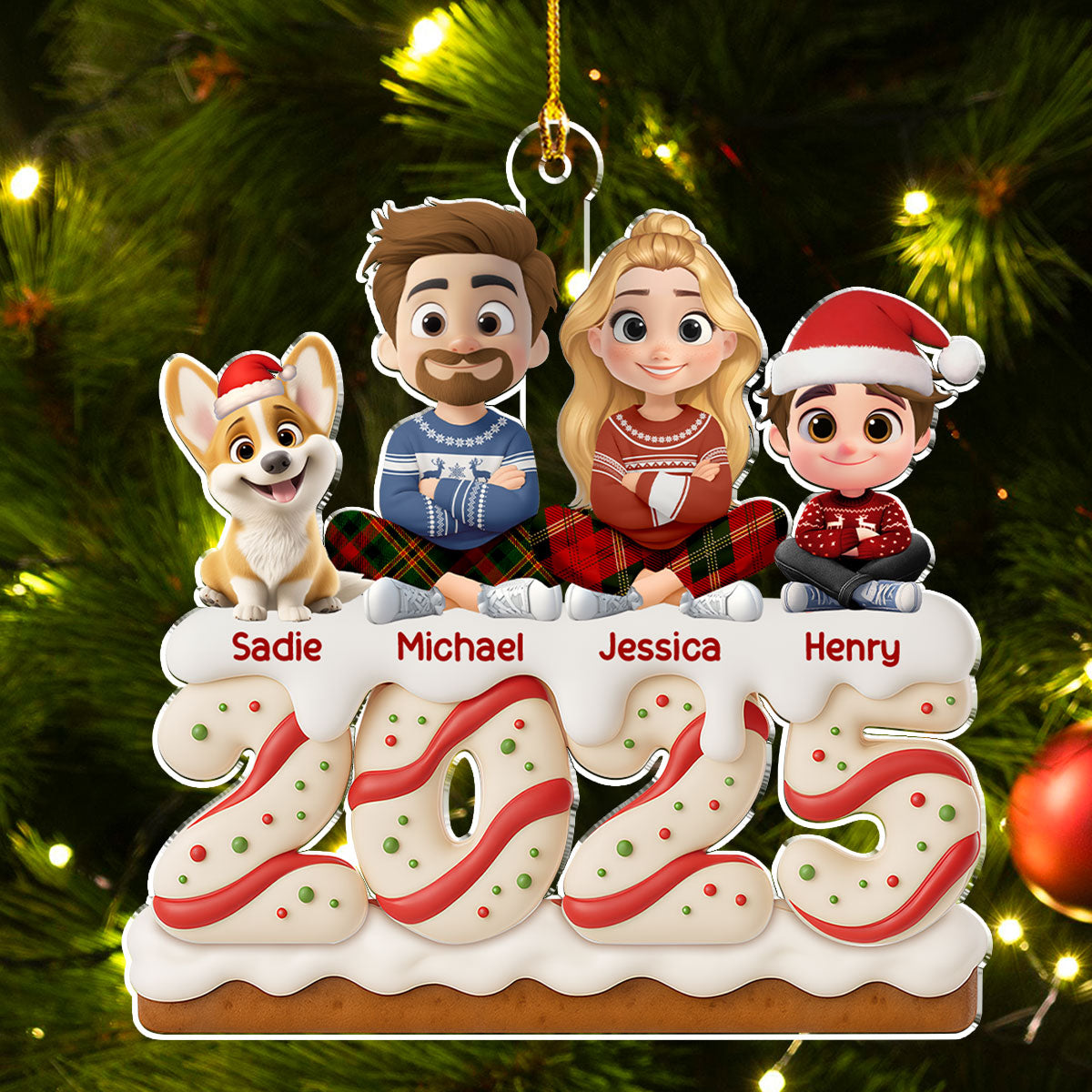 Family Christmas Tree Cake Version 2 - Personalized Custom Acrylic Ornament