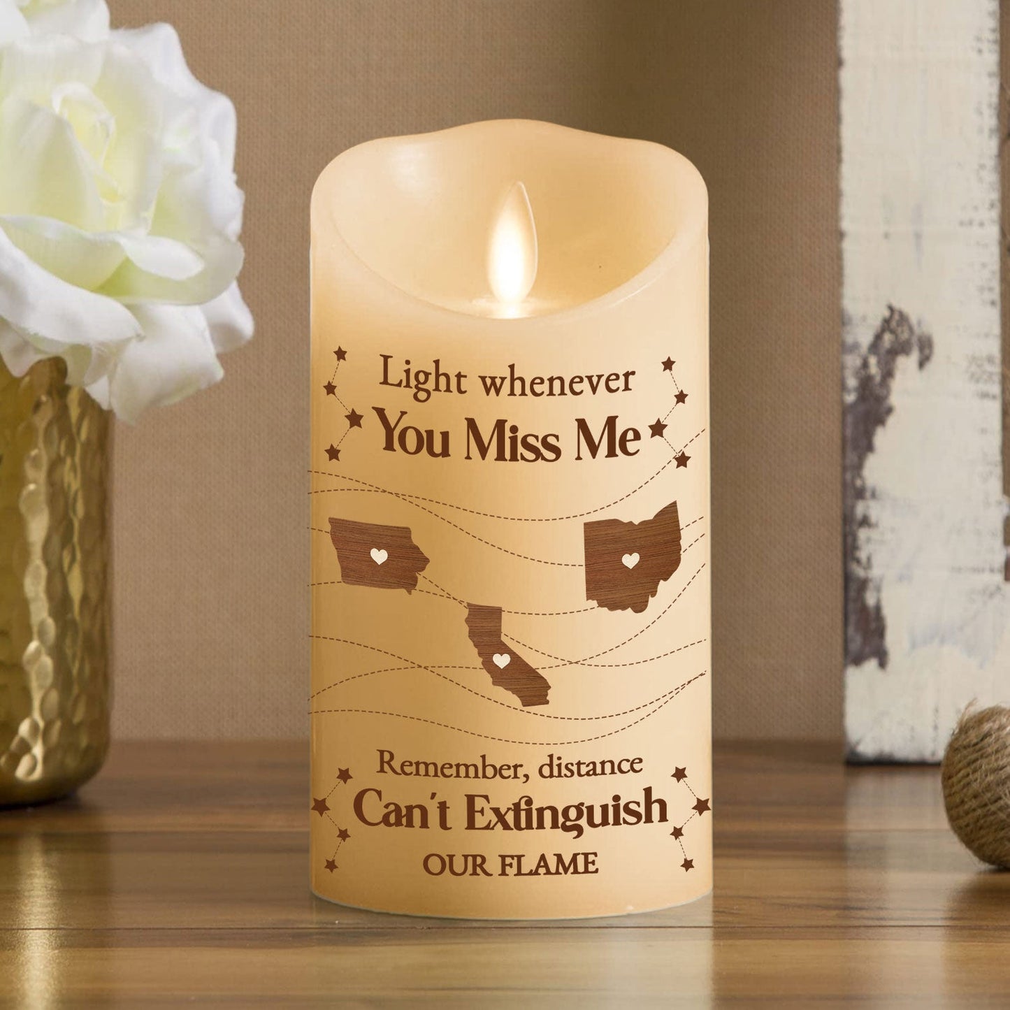 Distance Can Not Extinguish Our Flame - Personalized Custom LED Candle