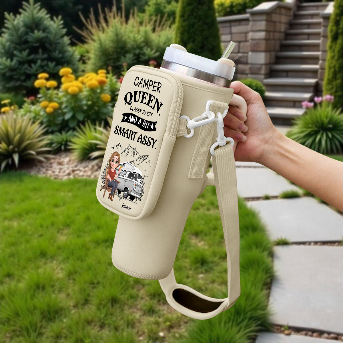 Truly A Queen Of Campers - Personalized Custom Water Bottle Carrier Bag