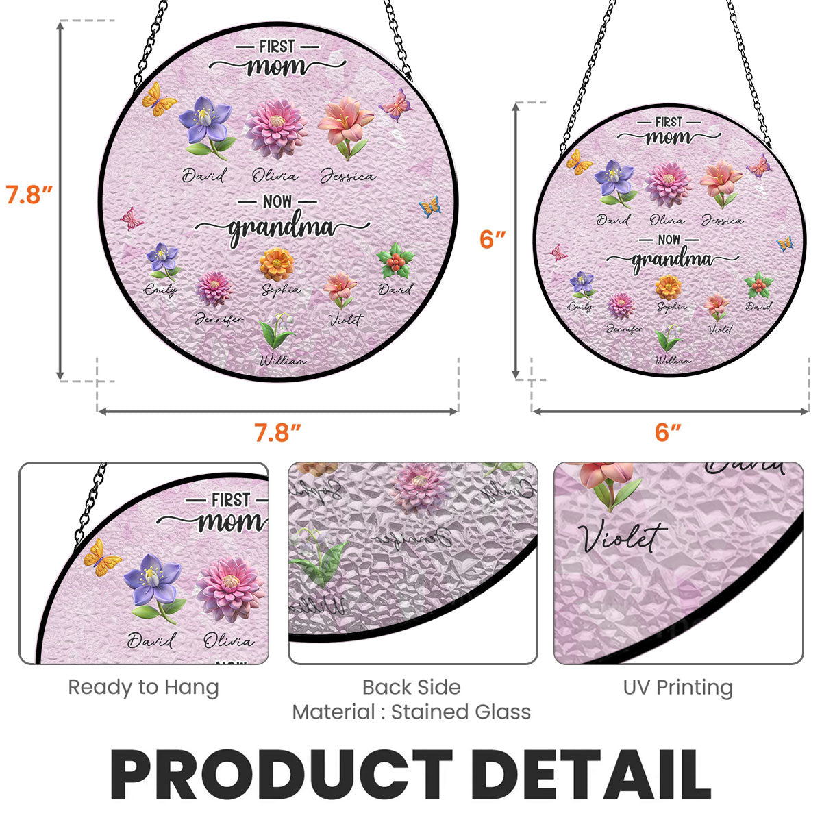 A Bouquet Of Love For Grandma - Personalized Custom Window Hanging Suncatcher