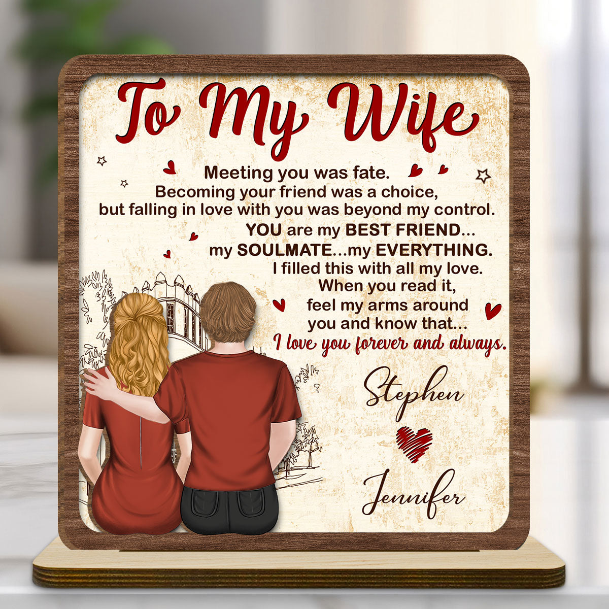 To My Gorgeous Wife - Personalized Custom 2-Layer Wood Plaque With Flat Base