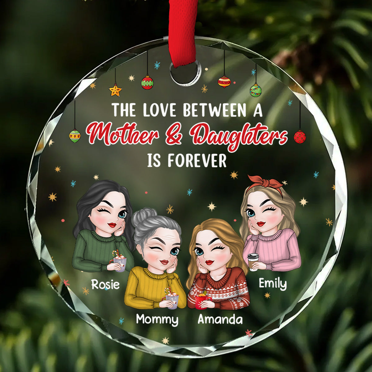 The Love Between A Mother And Daughter - Personalized Custom Glass Ornament