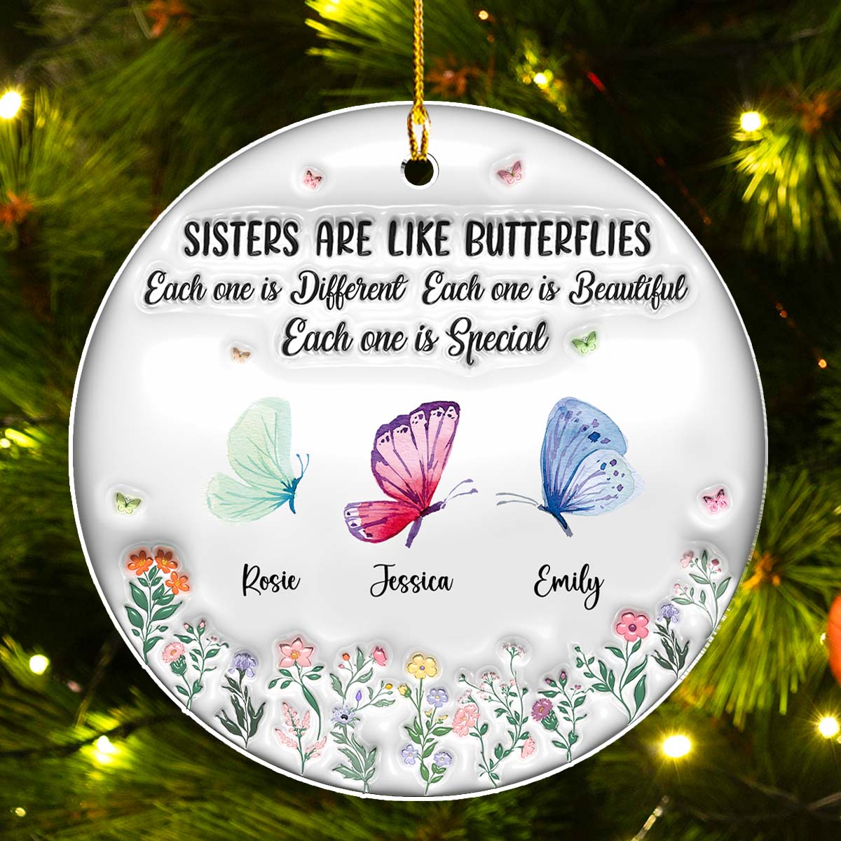 Sisters Bloom Like Butterflies - Personalized Custom 3D Inflated Effect Acrylic Ornament
