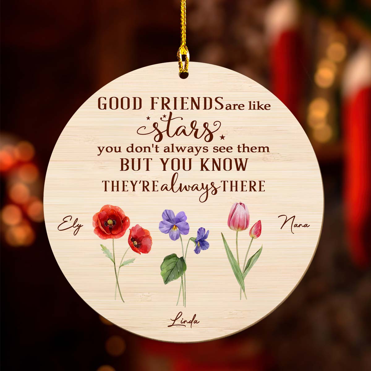 Friends Like Stars - Personalized Custom Wood Ornament