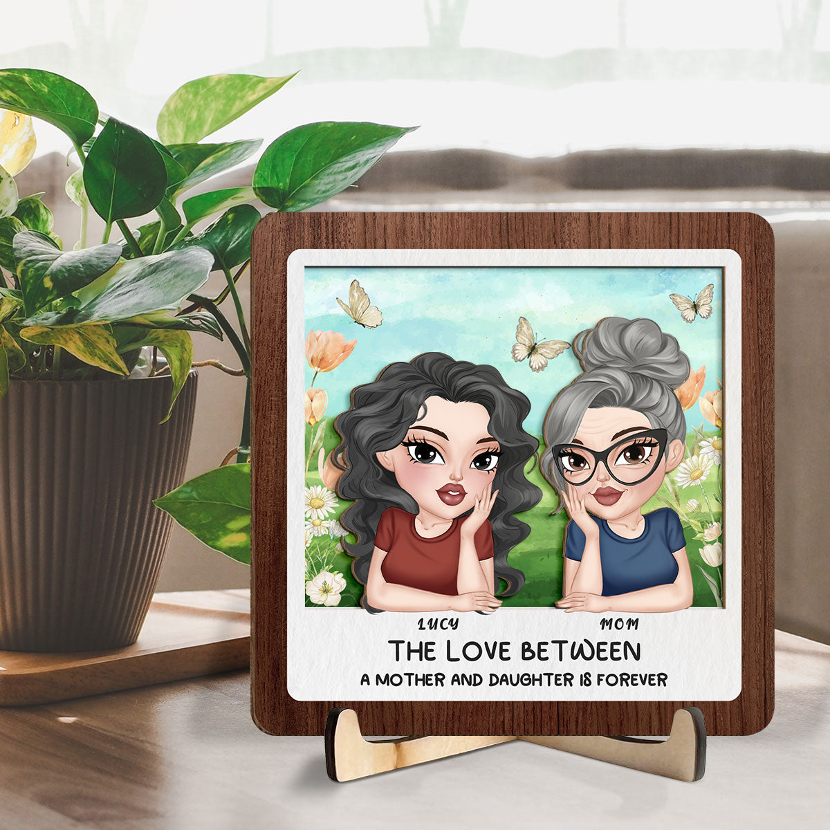 Mom And Daughter Happy Together - Personalized Custom Wooden Plaque