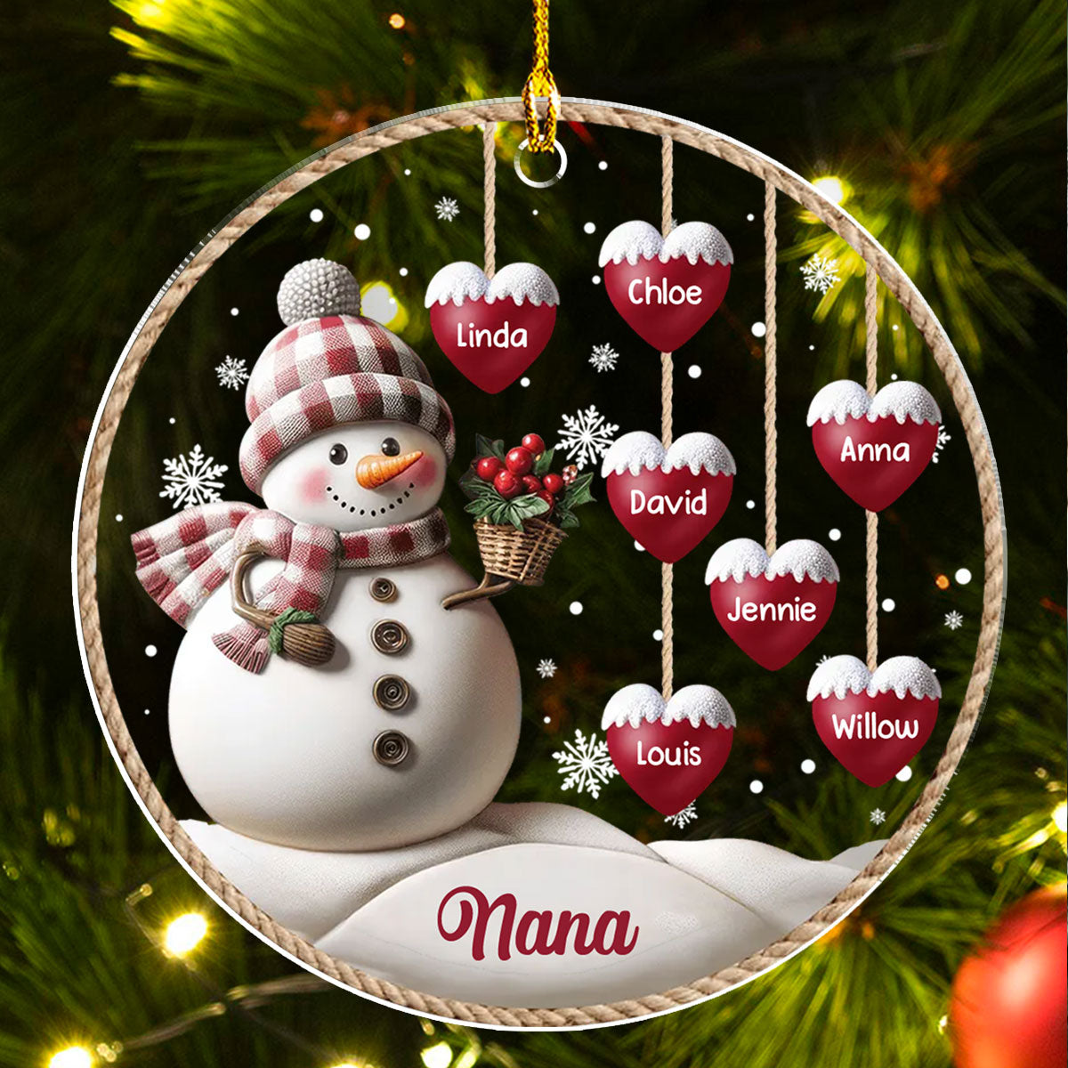 Happy Christmas Snowman Grandma Version 2 - Personalized Custom 3D Inflated Effect Acrylic Ornament
