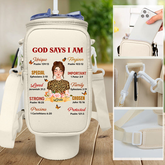 God Says I Am - Personalized Custom 40oz Water Bottle Carrier Bag
