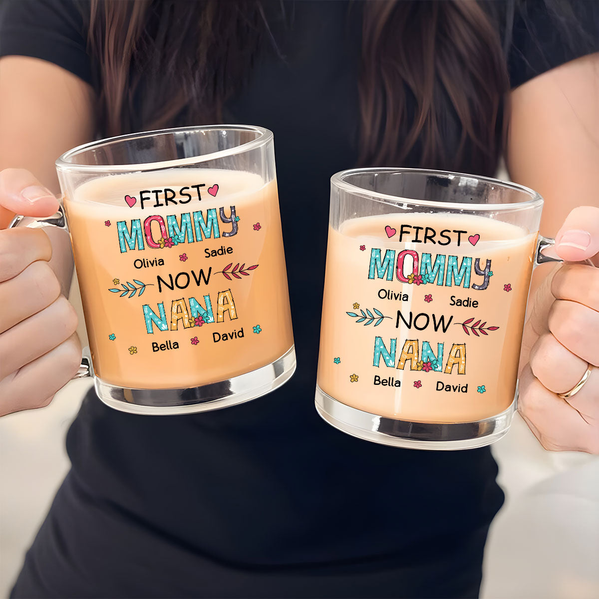 First Mom Now Grandma - Personalized Custom Glass Mug