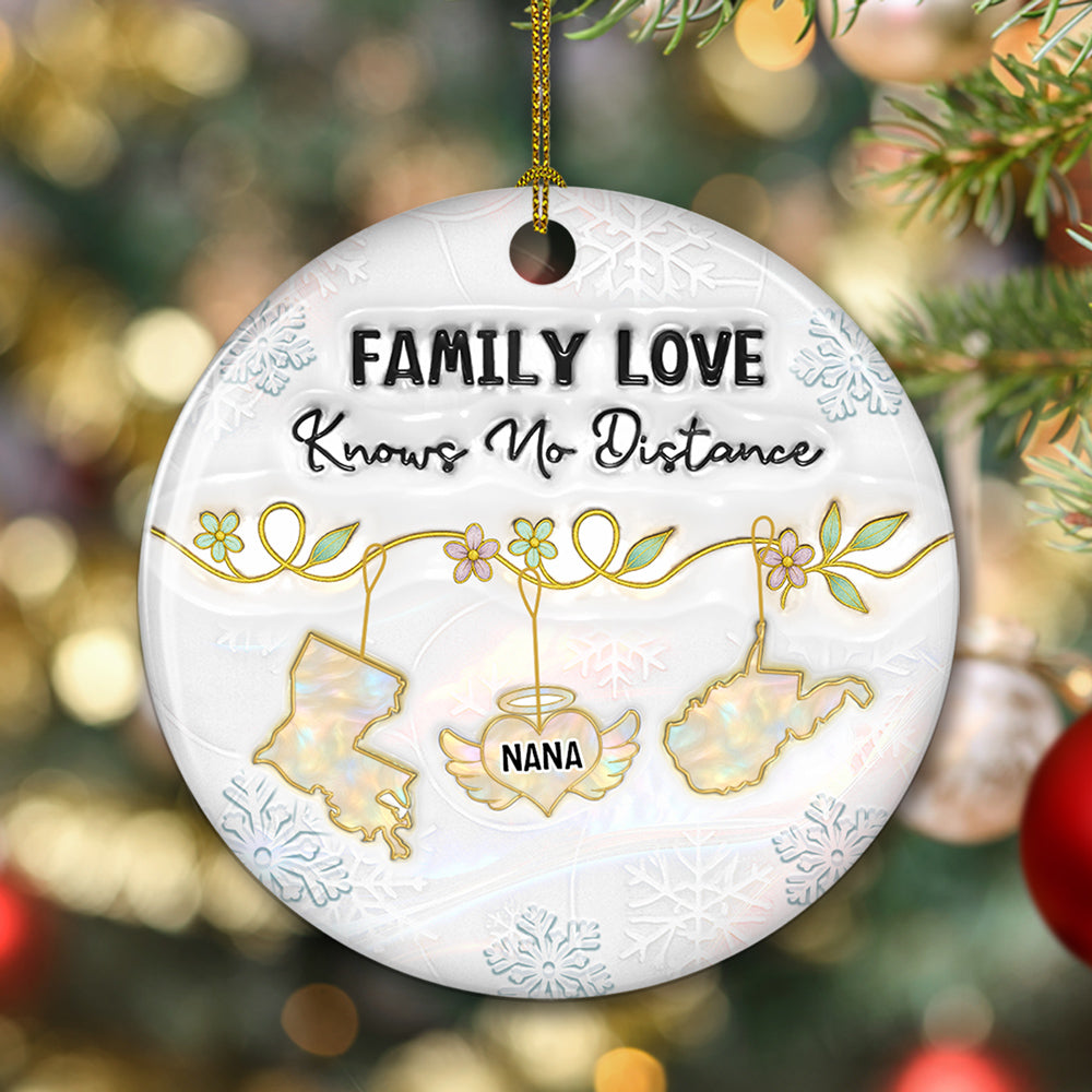 Family Love Knows No Distance Mother Of Pearl Memorial - Personalized Custom 3D Inflated Effect Ceramic Ornament