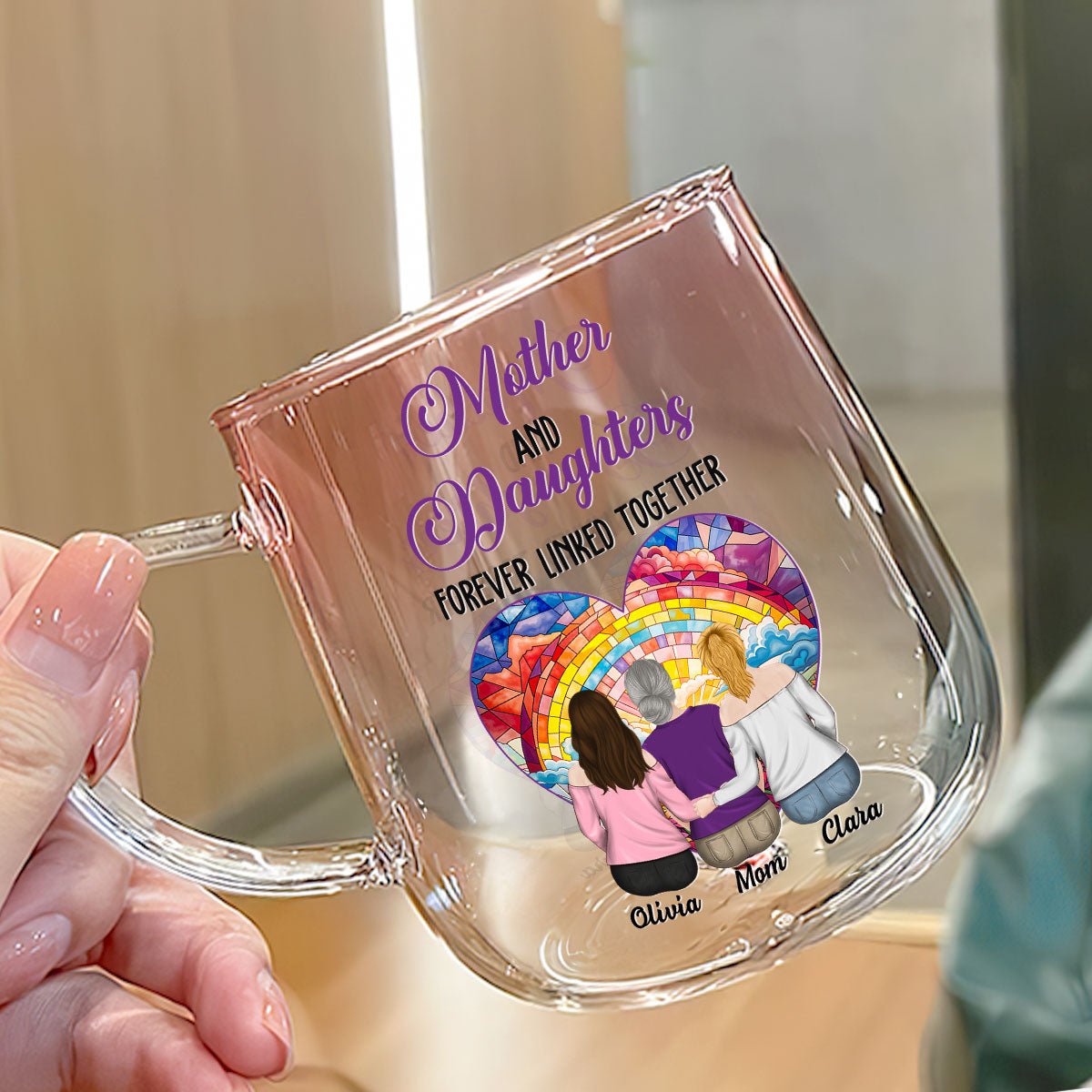 Side By Side Heart To Heart - Personalized Custom Pink Gradient Glass Mug
