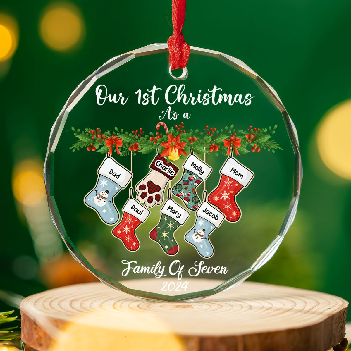Family Stocking - Personalized Custom Glass Ornament