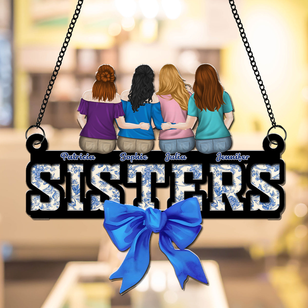 Bestie Blue Toile - Personalized Custom Suncatcher