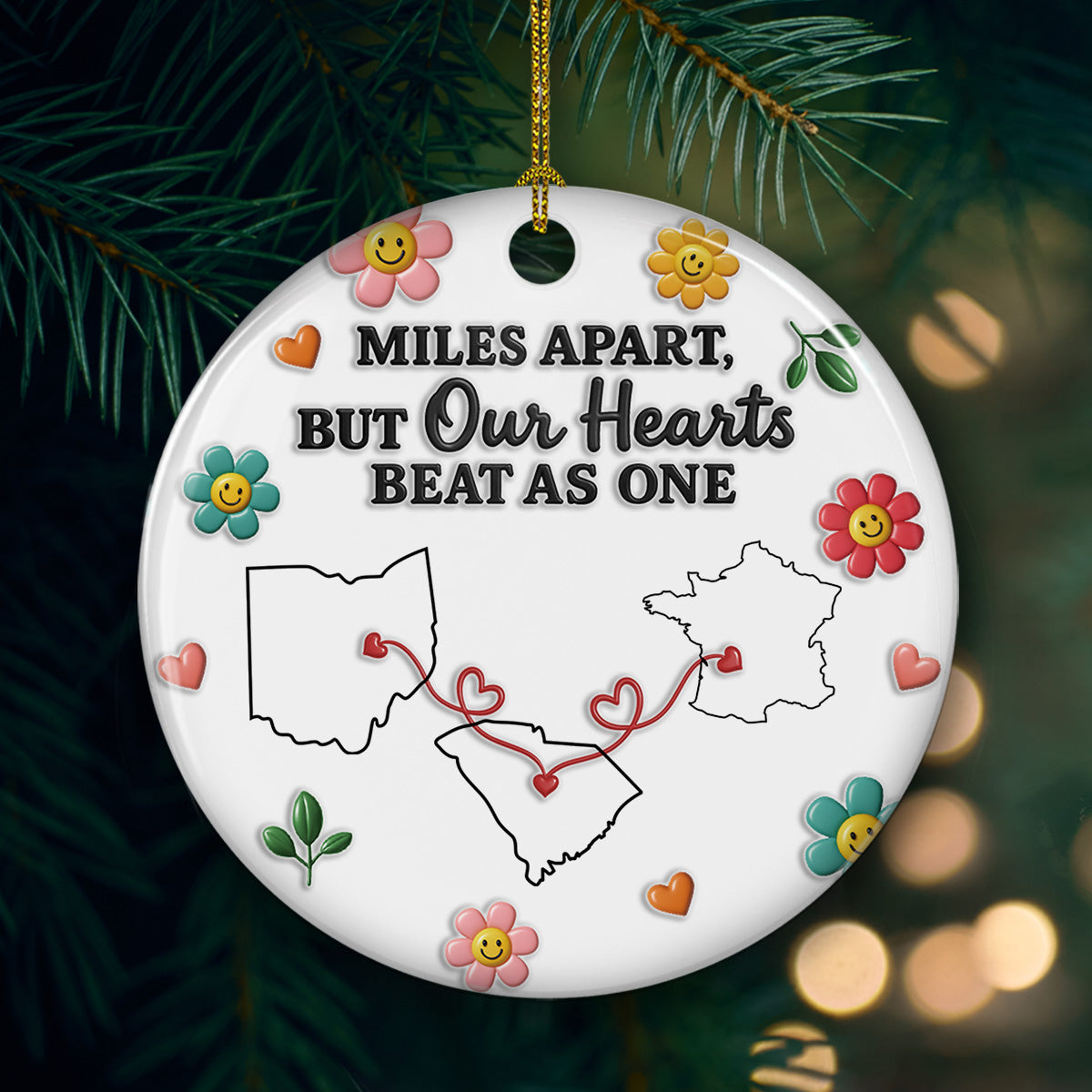 Bound By Heart Not Miles - Personalized Custom 3D Inflated Effect Ceramic Ornament