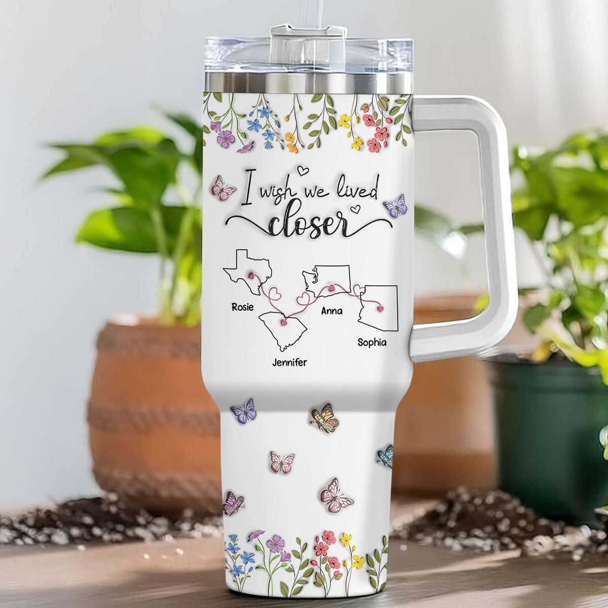 I Wish We Lived Closer Floral Version - Personalized Custom 3D Inflated Effect Printed 40 Oz Tumbler
