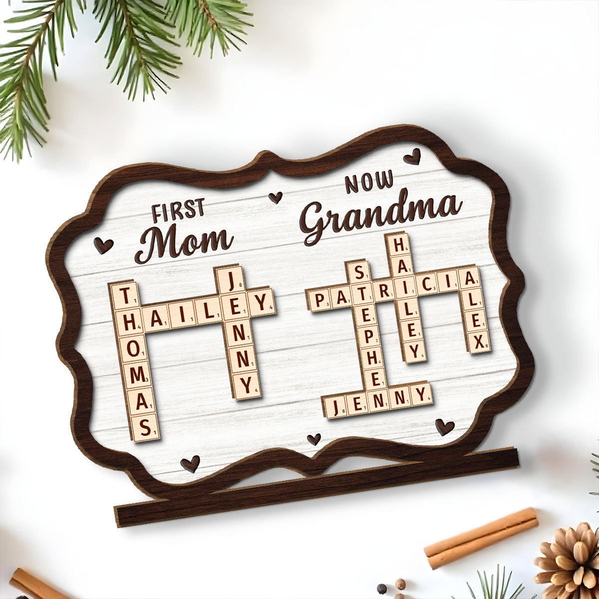 First Mom Now Grandma Crossword - Personalized Custom 2-Layer Wood Plaque With Flat Base