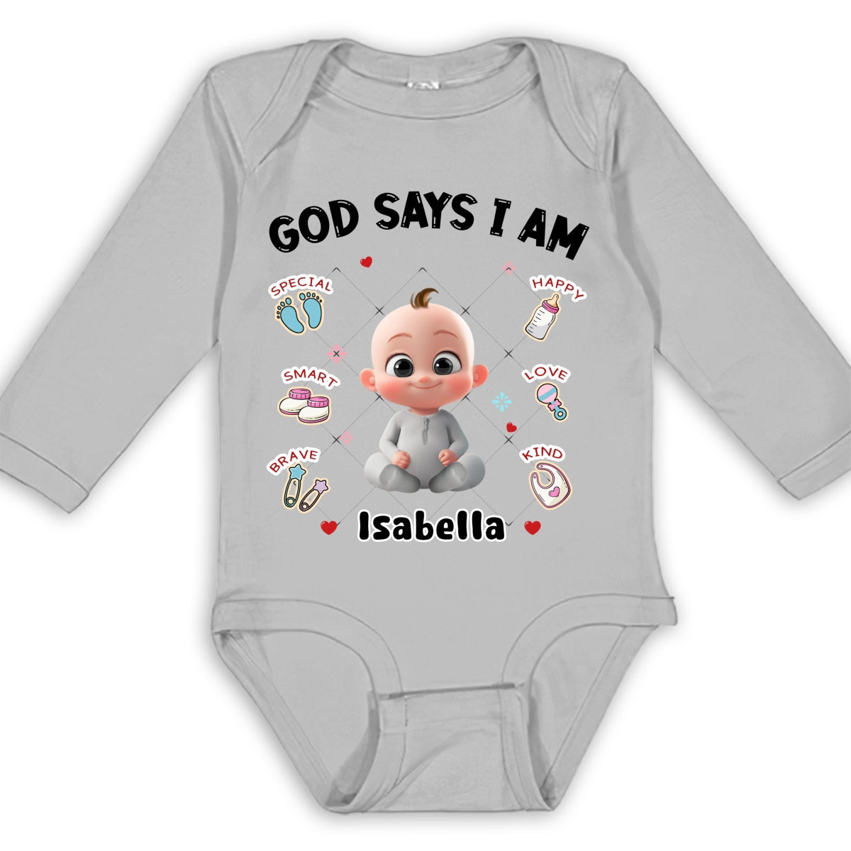 God Says I Am - Personalized Custom Long Sleeve Baby Onesie