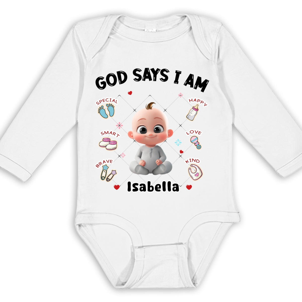 God Says I Am - Personalized Custom Long Sleeve Baby Onesie
