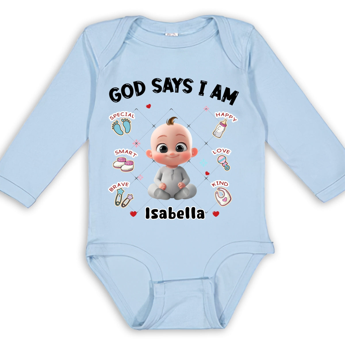 God Says I Am - Personalized Custom Long Sleeve Baby Onesie