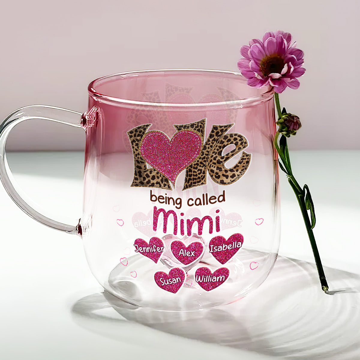 Love Being Called Grandma - Personalized Custom Pink Gradient Glass Mug