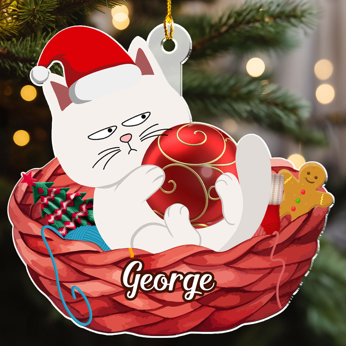 Lovely Swinging Cat Christmas - Personalized Custom Acrylic Ornament