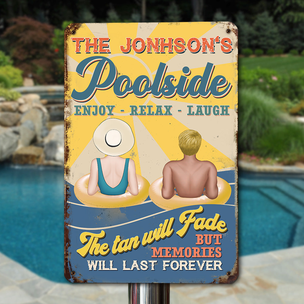 Poolside Enjoy Relax Laugh - Personalized Custom Metal Sign
