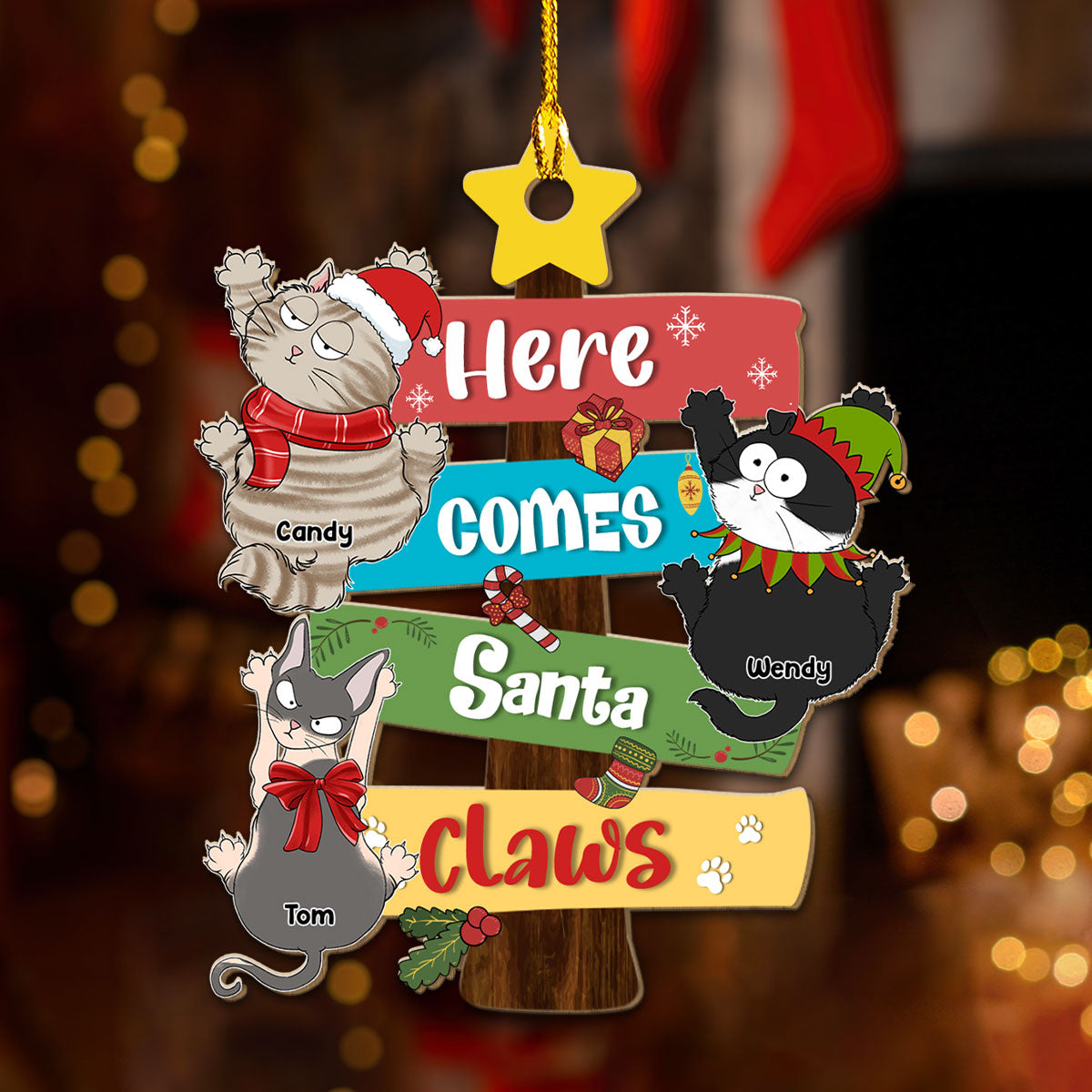 Here Comes Santa Paws - Personalized Custom Wood Ornament