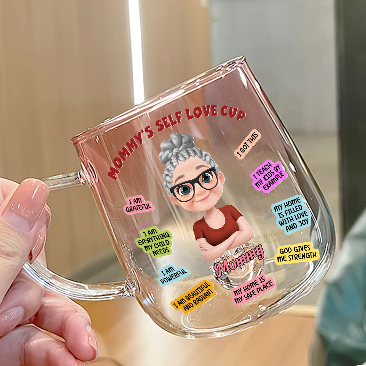 Mom Self Love Cup Version 2 - Personalized Custom Pink Gradient Glass Mug