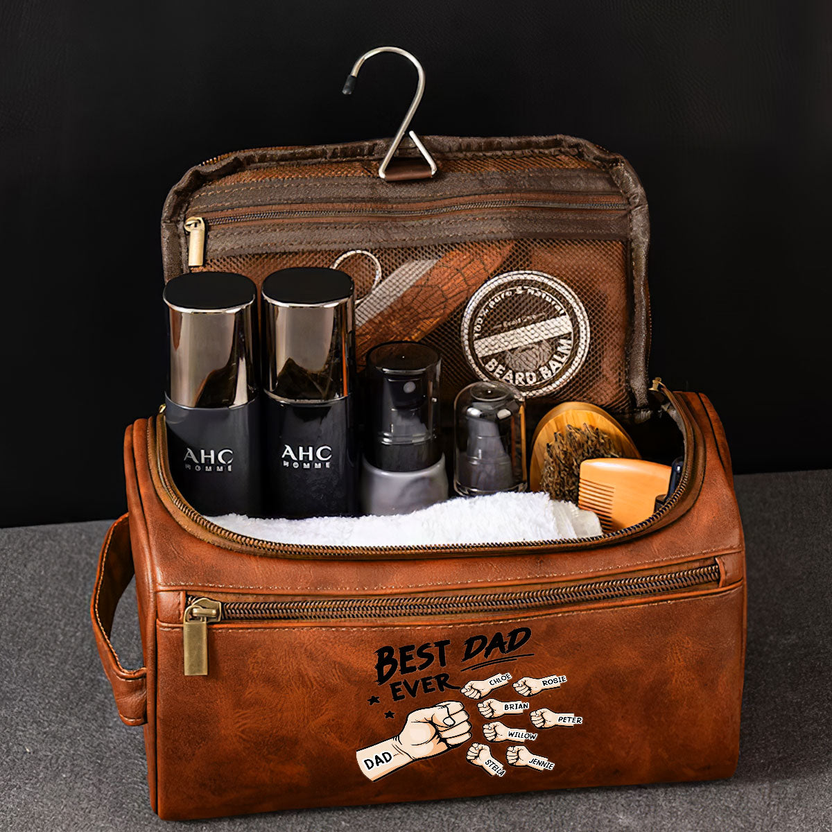 Best Dad Ever - Personalized Custom Leather Toiletry Bag