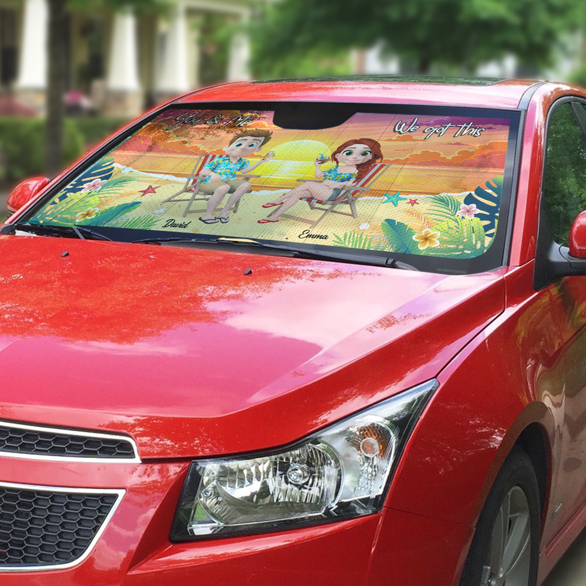 You And Me At Beach - Personalized Car Sunshade