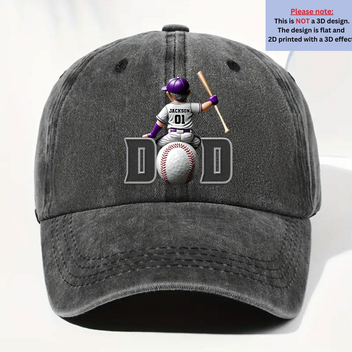 Proud Baseball Dad - Personalized Custom Vintage Washed Denim Cap