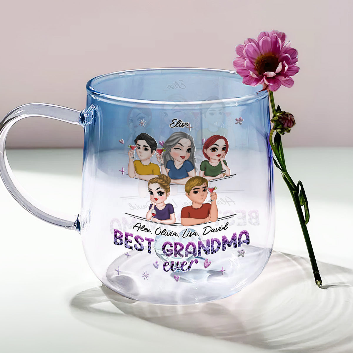 Best Grandma - Personalized Custom Blue Gradient Glass Mug