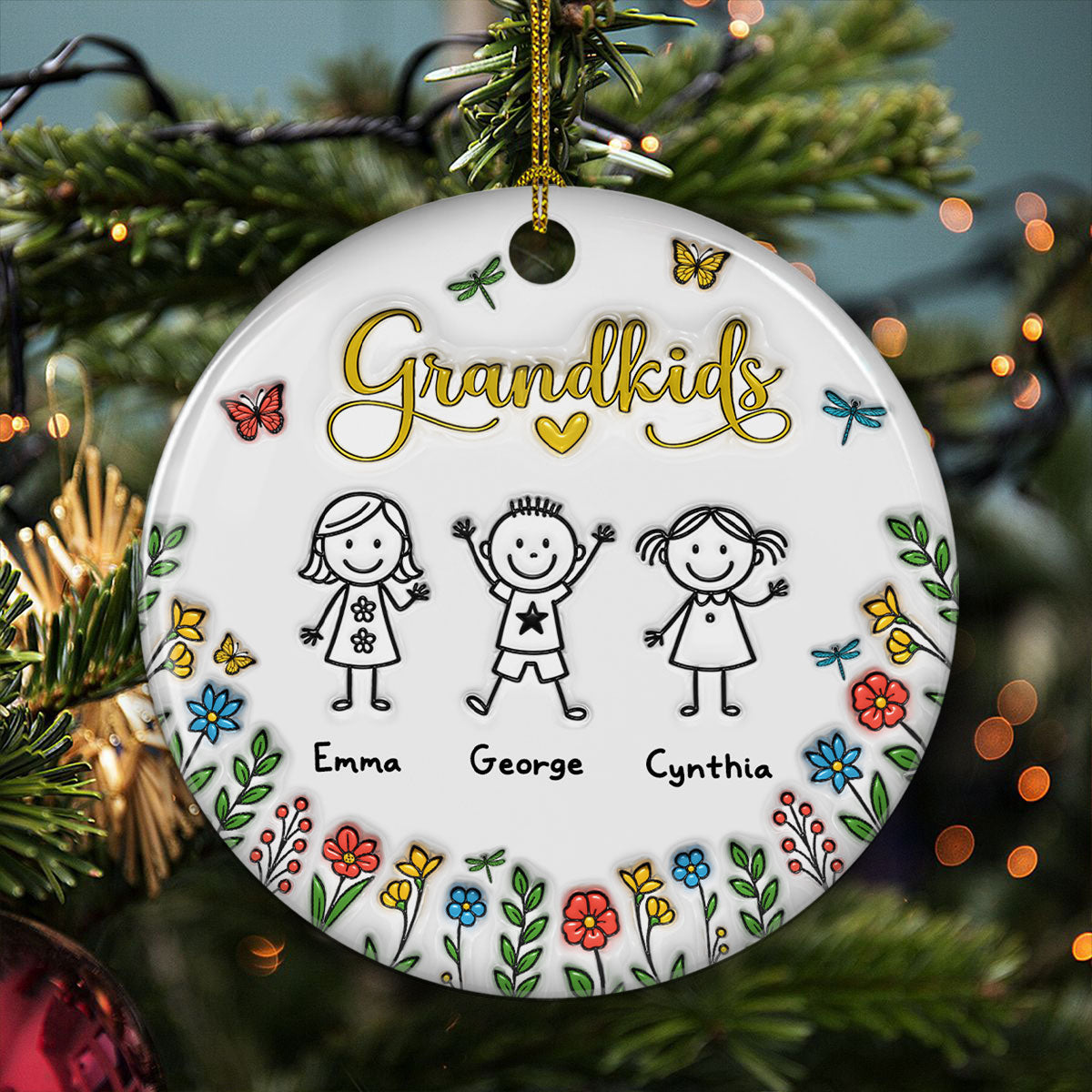 Grandkids Make Life Grand - Personalized Custom 3D Inflated Effect Ceramic Ornament