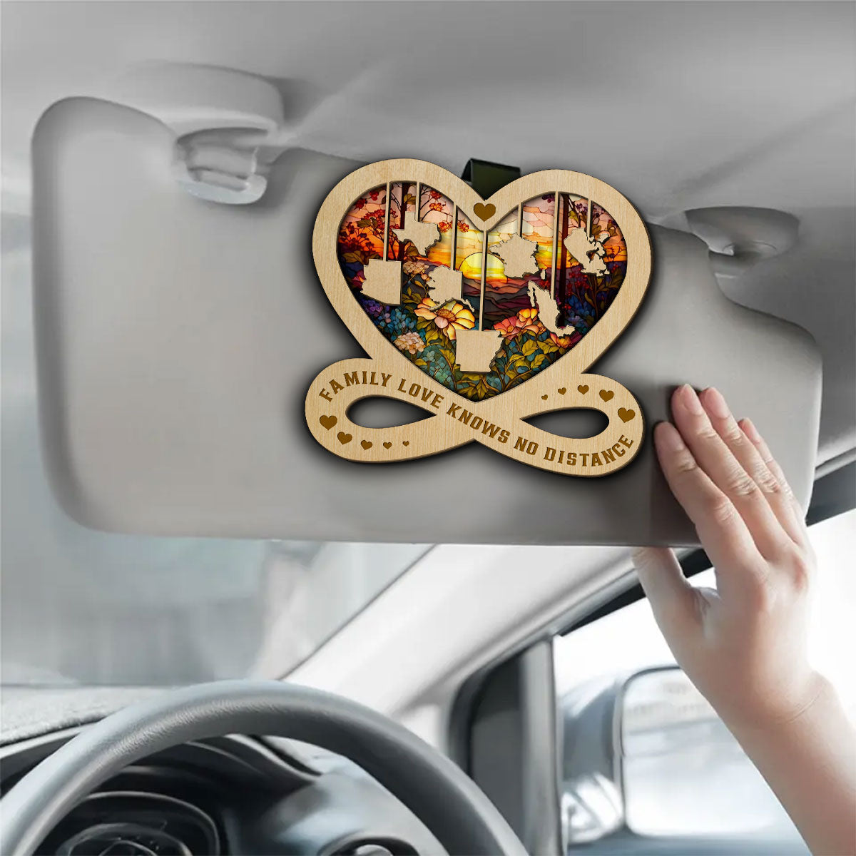 Family Love Knows No Distance - Personalized Custom Car Visor Clip