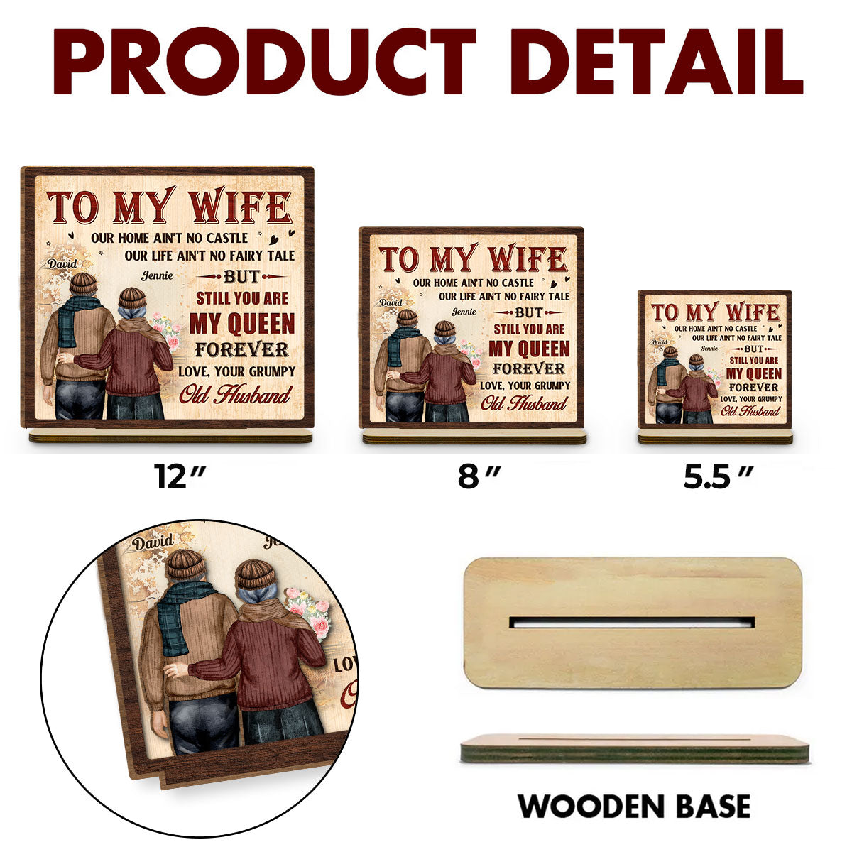 To My Queen - Personalized Custom 2-Layer Wood Plaque With Flat Base