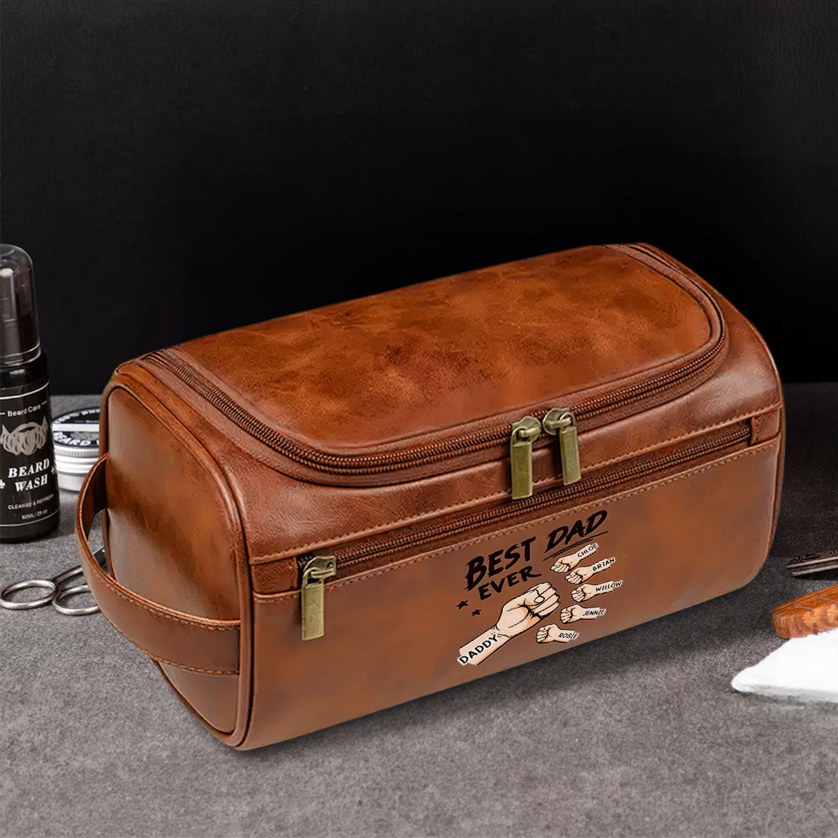 Best Dad Ever - Personalized Custom Leather Toiletry Bag