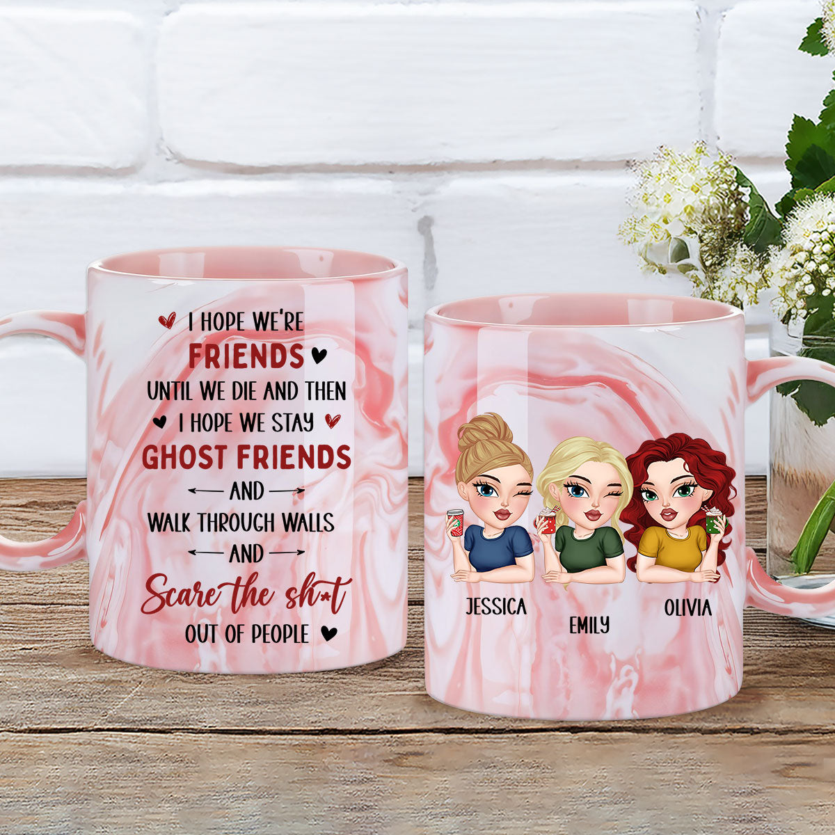 I Hope We Stay Ghost Friends - Personalized Custom Pink Marble Mug