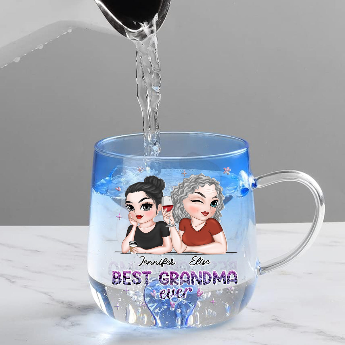 Best Grandma - Personalized Custom Blue Gradient Glass Mug