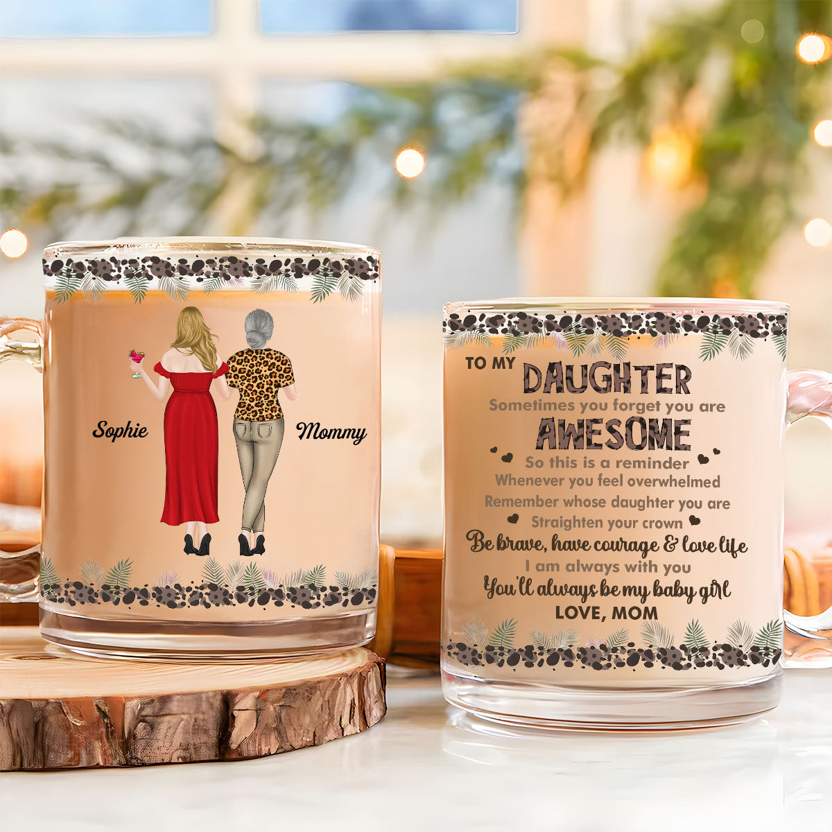 Mom To Daughter Straighten Your Crown - Personalized Custom Glass Mug