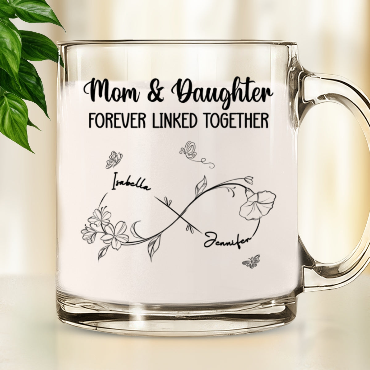 Mom And Daughter Forever Linked Together -  Personalized Custom Glass Mug