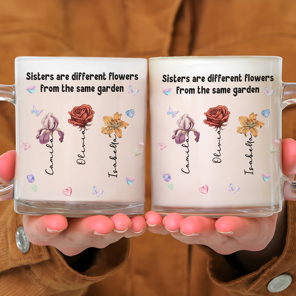Sisters Forever Connected - Personalized Custom Glass Mug